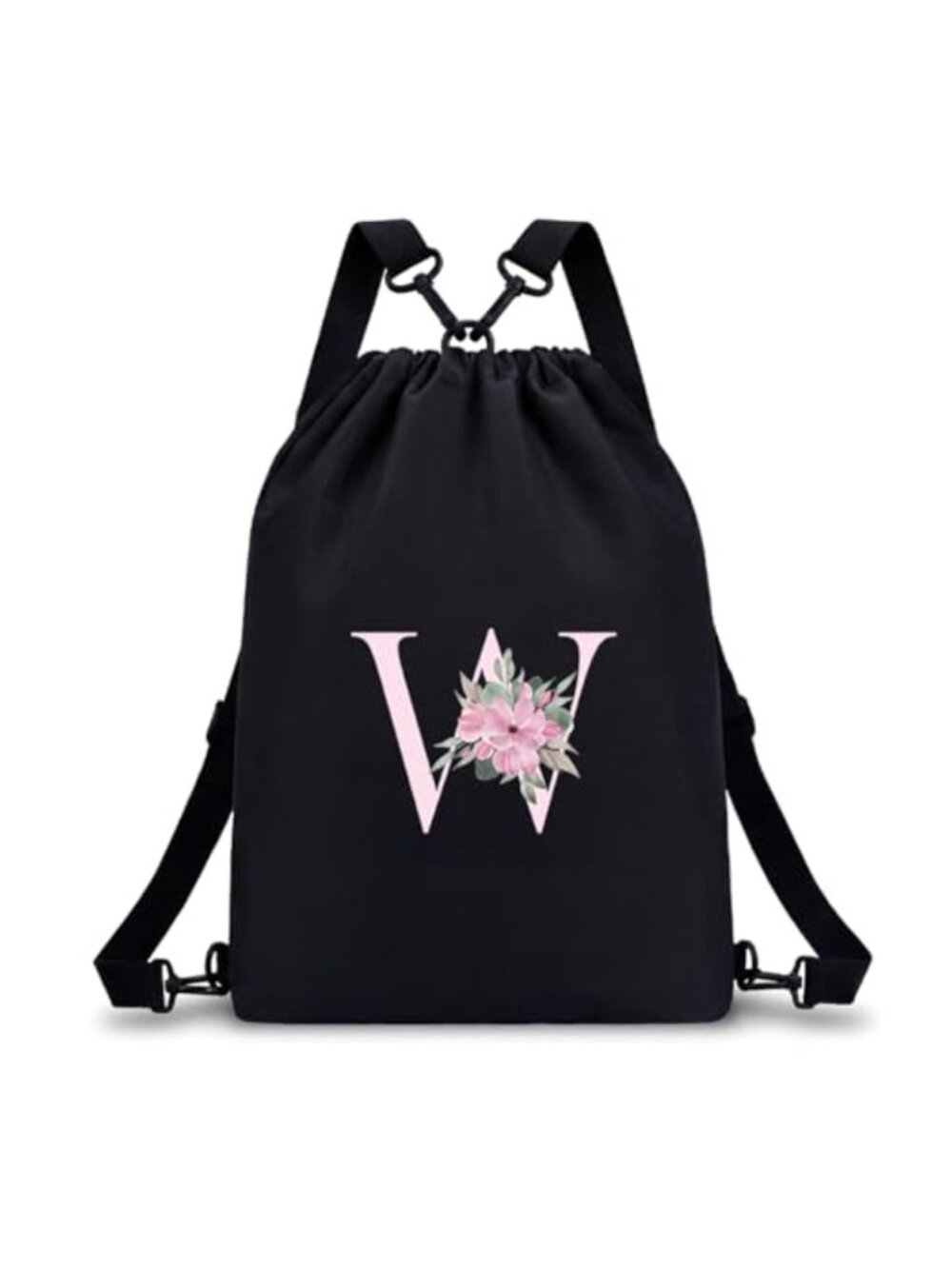 Water-Resistant Nylon Drawstring Backpack 4-in-1 Gym Bag Initial Floral